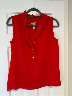 J. Crew Red Sleeveless Ruffle-Trim Camisole